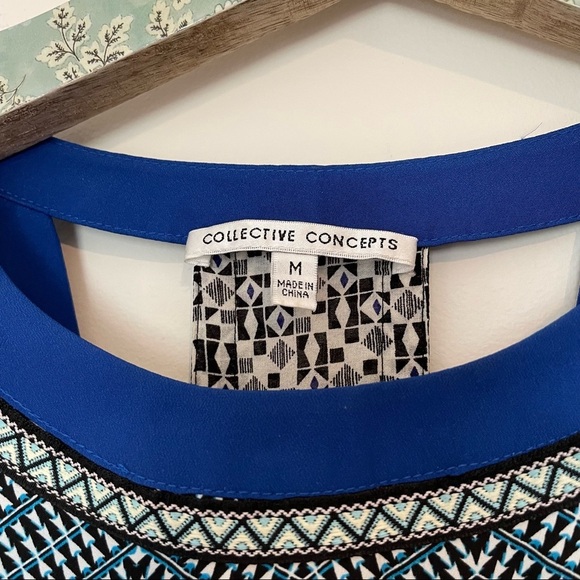 Collective Concepts Blue Geometric Print High Neck Maxi Dress - Picture 4 of 7